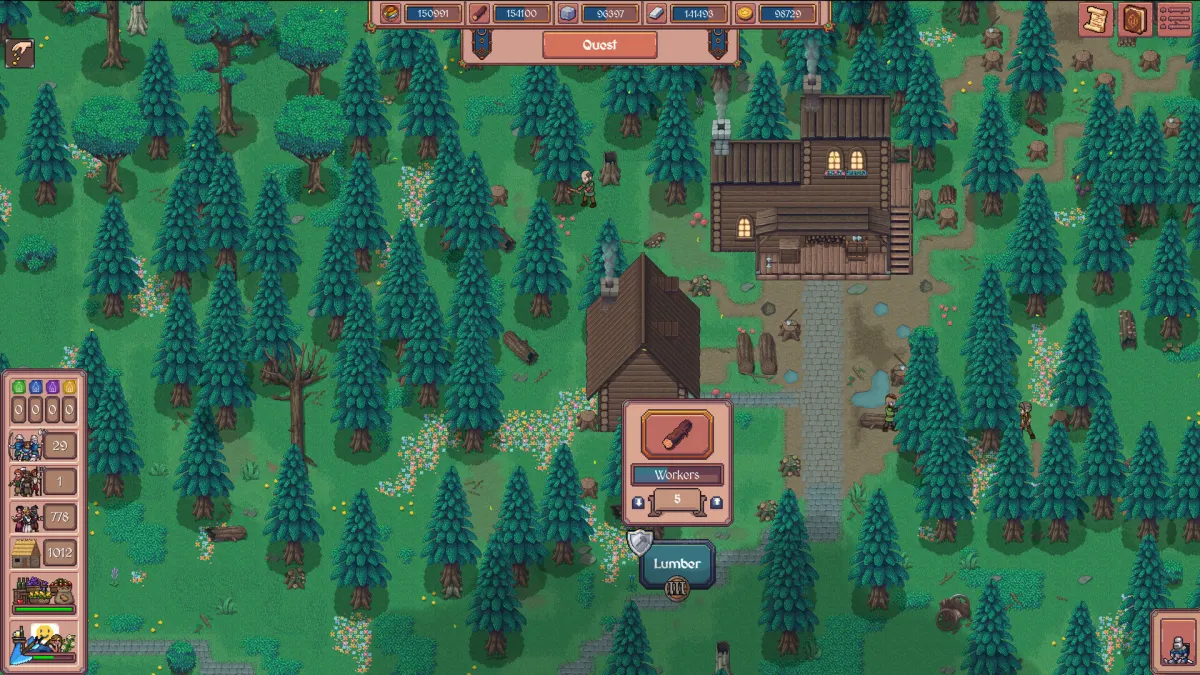 A lone lumber worker harvesting in Hearth and Hamlet